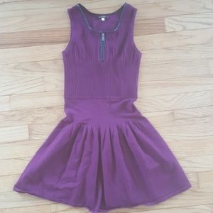 Girls plum dress with faux leather detail